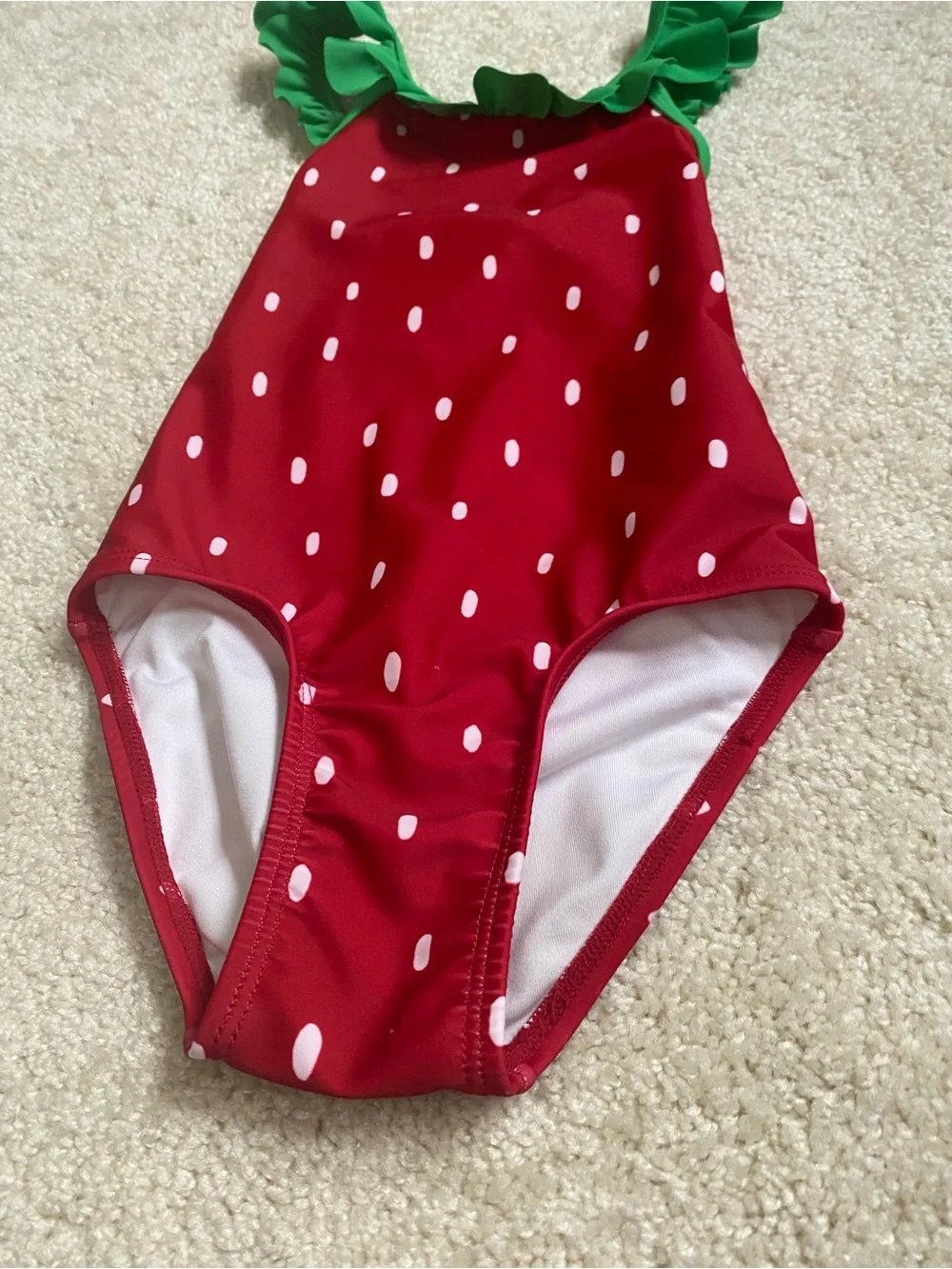Old Navy 3T Kids Red Strawberry-Print One-Piece Swim with Green Ruffle